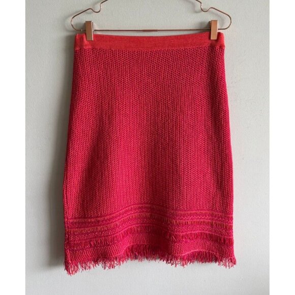 Tory Burch Brielle Womens Crochet Knit Fringe Hem Midi Skirt Pink Magenta Sz M - Picture 3 of 9